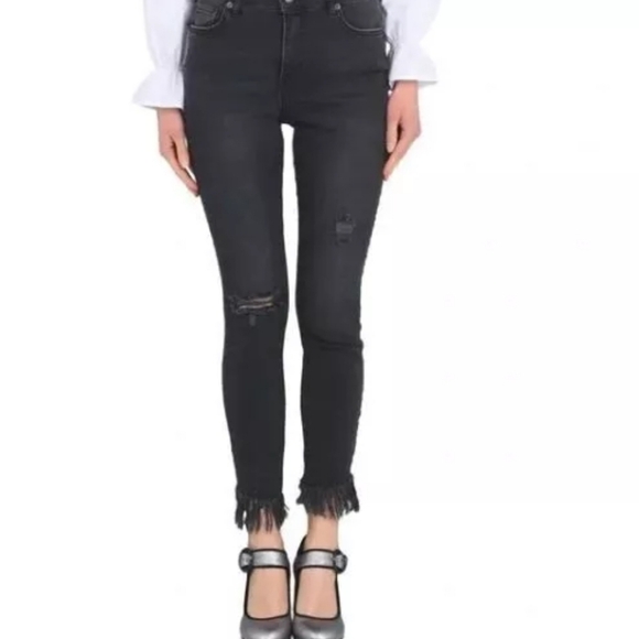 Free People Jeans Womens Size 26 Raw Hem Fringe Skinny Mid Rise Boho Ankle Chic - Picture 2 of 10